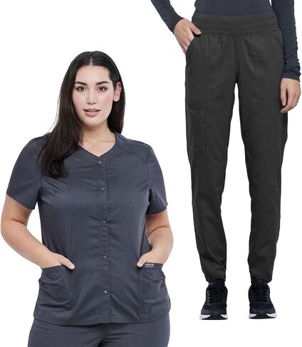 مجموعة فرك للسيدات شيروكي SNAP Front V-Neck Top WW622 Natural Rise Scrub Scrub Jogger WW011 مع 9 جيوب in Saudi Arabia