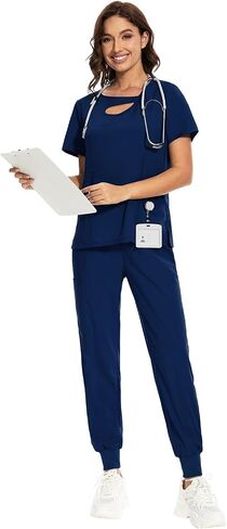 مجموعة Niaahinn Scrub للنساء تصميم جديد الرقبة 4 Way Stretch Top & Jogger Pant مع جيوب in Saudi Arabia