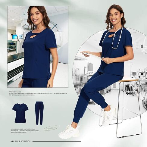 مجموعة Niaahinn Scrub للنساء تصميم جديد الرقبة 4 Way Stretch Top & Jogger Pant مع جيوب in Saudi Arabia