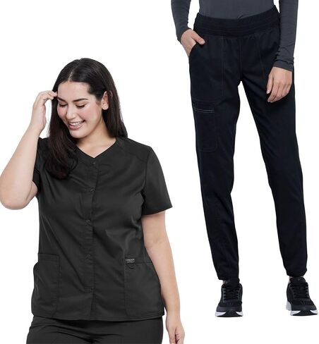 مجموعة فرك للسيدات شيروكي SNAP Front V-Neck Top WW622 Natural Rise Scrub Scrub Jogger WW011 مع 9 جيوب in Saudi Arabia