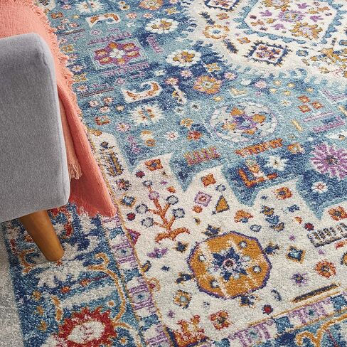 Nourison Passion Bohemian Ivory/Multi 2'2" x 7'6" - سجادة، سهلة التنظيف، لا تساقط، غرفة النوم، غرفة المعيشة، غرفة الطعام، المطبخ (2x8) in Kuwait