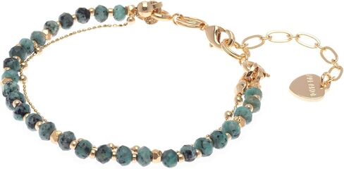 Double Strand Bead and Gold Tone Brass Stacked Birthday Bracelet, 6.75" +2" Extender- Choice of Month and Colors in Kuwait