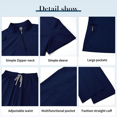 niaahinn Scrub for Women Set- Collar Neck Scrub Top & Yogga Waistband Cargo Pants 4-Way Stretch Scrub Set, Small, Black in Saudi Arabia