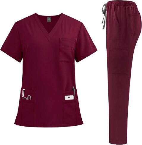 niaahinn Scrubs for Women Set - Stretch Scrub Top & Cargo Pants with Multi Pocket in Saudi Arabia
