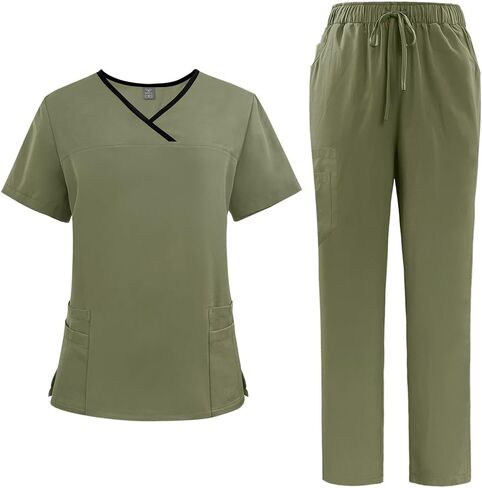 niaahinn Scrubs for Women Set - Stretch Scrub Top & Cargo Pants with Multi Pocket in Saudi Arabia