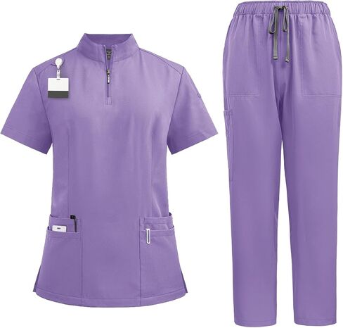 niaahinn Scrubs for Women Set - Stretch Scrub Top & Cargo Pants with Multi Pocket in Saudi Arabia