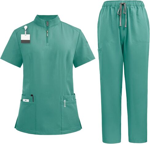 niaahinn Scrubs for Women Set - Stretch Scrub Top & Cargo Pants with Multi Pocket in Saudi Arabia