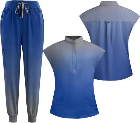 niaahinn Scrubs for Women Set Gradient Colors Women's Medical Scrubs Classic fit Top & Slim Jogging Pants,Yoga Waistband in Saudi Arabia