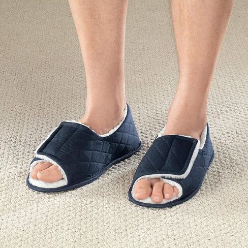 Fox Valley Traders Silver StepsTM Open Toe Edema Slippers Mens, Navy Blue in Saudi Arabia