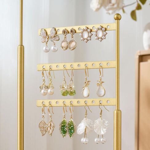 pickpiff Jewelry Organizer Holder Stand: 3 Tier Jewelry Storage Display for Necklace, Bracelet, Earring, Ring, White & Gold in Kuwait