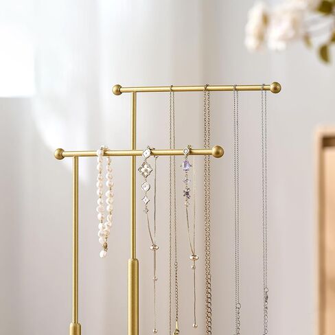 pickpiff Jewelry Organizer Holder Stand: 3 Tier Jewelry Storage Display for Necklace, Bracelet, Earring, Ring, White & Gold in Kuwait