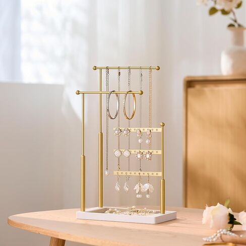 pickpiff Jewelry Organizer Holder Stand: 3 Tier Jewelry Storage Display for Necklace, Bracelet, Earring, Ring, White & Gold in Kuwait