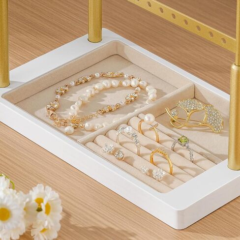 pickpiff Jewelry Organizer Holder Stand: 3 Tier Jewelry Storage Display for Necklace, Bracelet, Earring, Ring, White & Gold in Kuwait