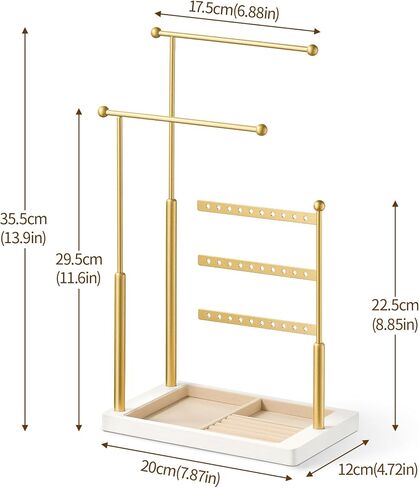 pickpiff Jewelry Organizer Holder Stand: 3 Tier Jewelry Storage Display for Necklace, Bracelet, Earring, Ring, White & Gold in Kuwait