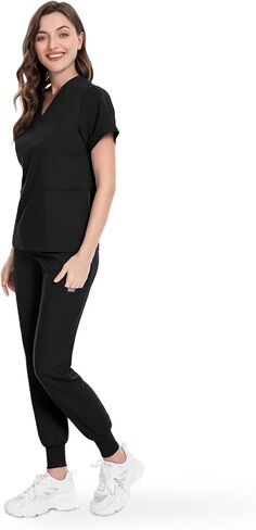 niaahinn Scrubs Top with V-Neck & Multifunctional Pocket Jogger Pants Scrub Suit Medical Uniform for Women in Saudi Arabia