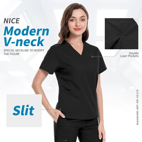 niaahinn Scrubs Top with V-Neck & Multifunctional Pocket Jogger Pants Scrub Suit Medical Uniform for Women in Saudi Arabia