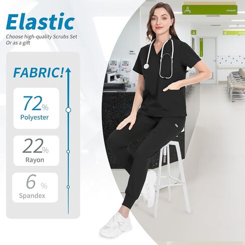 niaahinn Scrubs Top with V-Neck & Multifunctional Pocket Jogger Pants Scrub Suit Medical Uniform for Women in Saudi Arabia