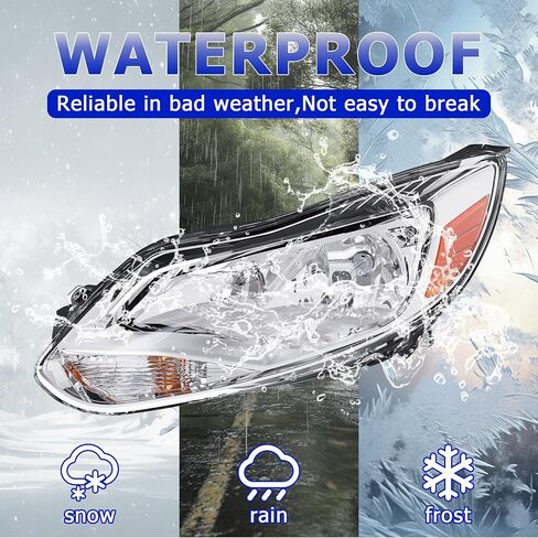 ECOTRIC Pair Headlights Assembly Compatible with 2012-2014 Ford Focus Head Lamps, Bulbs Include, Left+Right Chrome Housing Trim, Halogen Type in Saudi Arabia