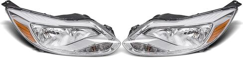 ECOTRIC Pair Headlights Assembly Compatible with 2012-2014 Ford Focus Head Lamps, Bulbs Include, Left+Right Chrome Housing Trim, Halogen Type in Saudi Arabia