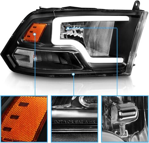 AmeriLite for 2009-2018 Dodge Ram 1500 2500 3500 Truck LED Bar Black Replacement Headlights Pair - Driver and Passenger Side in Kuwait