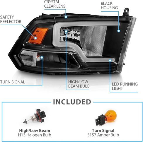 AmeriLite for 2009-2018 Dodge Ram 1500 2500 3500 Truck LED Bar Black Replacement Headlights Pair - Driver and Passenger Side in Kuwait