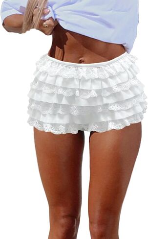 Women Y2K Lolita Bloomers Lace Mesh Ruffle Fairy Short Sexy Layered Pettipants Coquette Boy Shorts in Saudi Arabia
