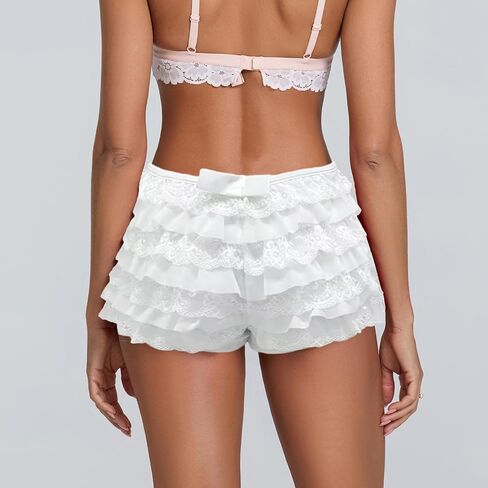 Women Y2K Lolita Bloomers Lace Mesh Ruffle Fairy Short Sexy Layered Pettipants Coquette Boy Shorts in Saudi Arabia