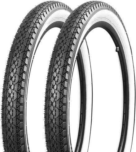 1/2 Pack 24"/26" x 2.125" Folding Replacement Bike Tires for Beach Cruiser Bike，Bicycle Tires for Commuter Bikes，White Wall，Non-Slip in Saudi Arabia