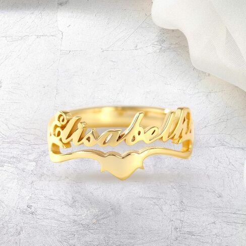 14K Gold Personalized Name Ring Custom customized Name 10K/14K/18K Solid Gold Adjustable Nameplate Made with Any Name Promise Ring Jewelry Gift for Women in Kuwait
