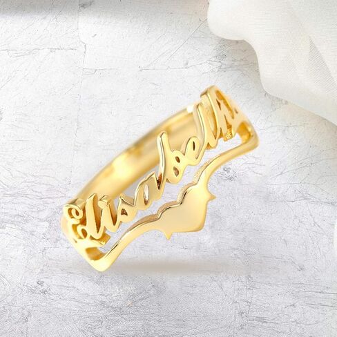 14K Gold Personalized Name Ring Custom customized Name 10K/14K/18K Solid Gold Adjustable Nameplate Made with Any Name Promise Ring Jewelry Gift for Women in Kuwait