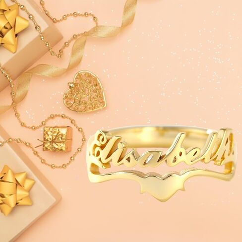 14K Gold Personalized Name Ring Custom customized Name 10K/14K/18K Solid Gold Adjustable Nameplate Made with Any Name Promise Ring Jewelry Gift for Women in Kuwait