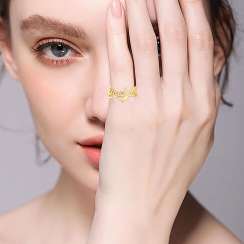 14K Gold Personalized Name Ring Custom customized Name 10K/14K/18K Solid Gold Adjustable Nameplate Made with Any Name Promise Ring Jewelry Gift for Women in Kuwait