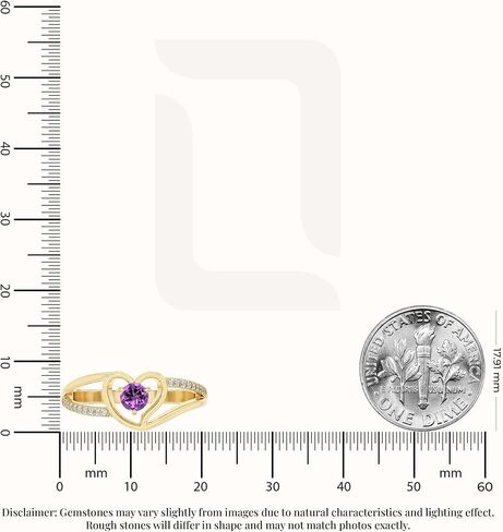 Natural Gemstone Heart Promise Rings with Moissanite for Women in 925 Silver/18K Yellow/Rose Gold Vermeil, Birthstone Jewelry Gifts for Her Birthday, Wedding Anniversary, Christmas, Mothers Day in Saudi Arabia