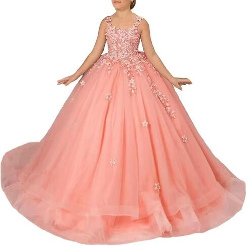 Tulle Flower Girl Dress for Wedding Lace Applique Pageant Dress First Communion Puffy Ball Gown for Girls Party Dress in Saudi Arabia