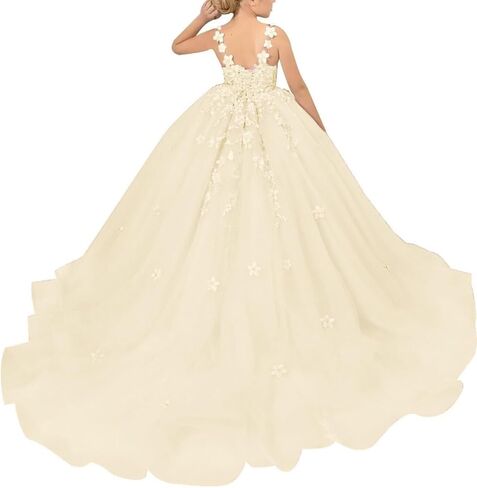 Tulle Flower Girl Dress for Wedding Lace Applique Pageant Dress First Communion Puffy Ball Gown for Girls Party Dress in Saudi Arabia