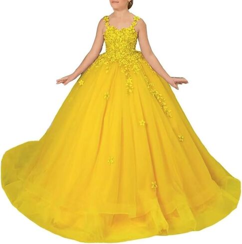 Tulle Flower Girl Dress for Wedding Lace Applique Pageant Dress First Communion Puffy Ball Gown for Girls Party Dress in Saudi Arabia