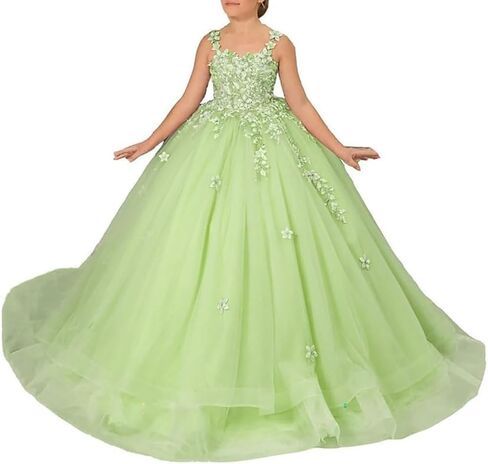 Tulle Flower Girl Dress for Wedding Lace Applique Pageant Dress First Communion Puffy Ball Gown for Girls Party Dress in Saudi Arabia
