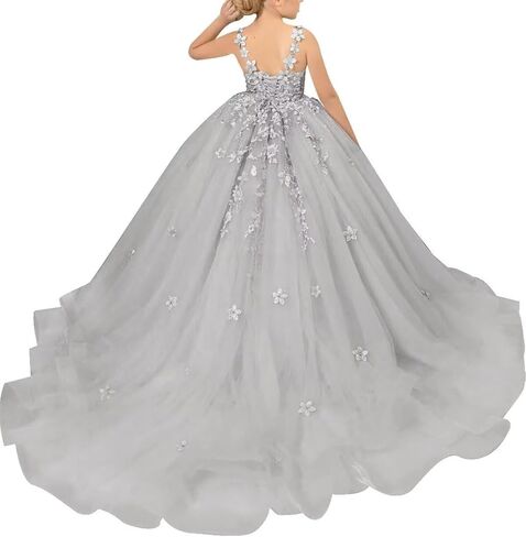 Tulle Flower Girl Dress for Wedding Lace Applique Pageant Dress First Communion Puffy Ball Gown for Girls Party Dress in Saudi Arabia