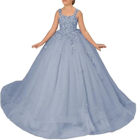 Tulle Flower Girl Dress for Wedding Lace Applique Pageant Dress First Communion Puffy Ball Gown for Girls Party Dress in Saudi Arabia