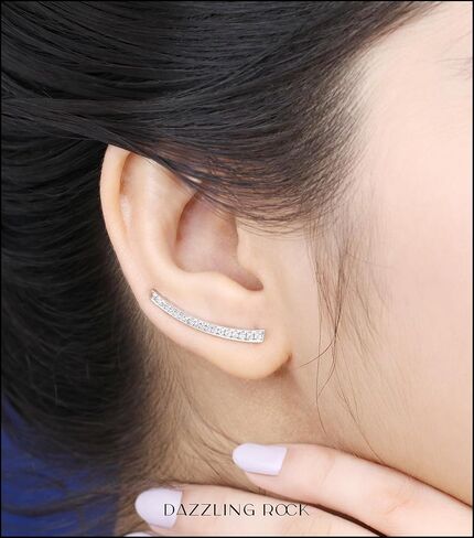 Dazzlingrock Collection 0.30 Cttw Round White Diamond Womens Curved Bar Climber Earrings 1/, Available in 10K/14K/18K Solid Gold in Kuwait