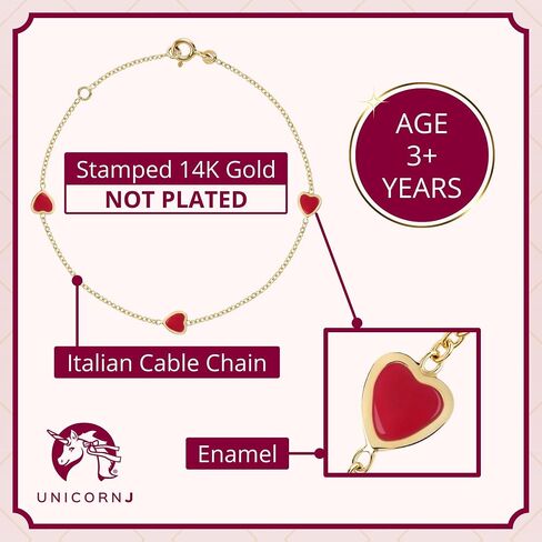 UNICORNJ سوار على شكل قلب من الذهب الأصفر عيار 14 قيراطًا إيطاليًا مكدسًا عموديًا 3 محطات قلب للفتيات صنع في إيطاليا 6.5 بوصة in Kuwait