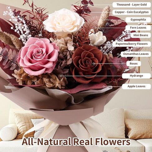 Preserved Flowers Bouquet, Real Eternal Flowers, Gifts For Women, Birthday Gifts For Mom Friends Her Girlfriend Sister, Valentine (Pastel Lilac) in Saudi Arabia