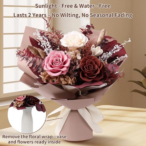 Preserved Flowers Bouquet, Real Eternal Flowers, Gifts For Women, Birthday Gifts For Mom Friends Her Girlfriend Sister, Valentine (Pastel Lilac) in Saudi Arabia