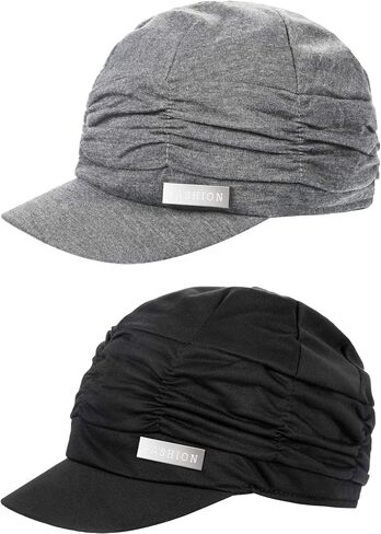 2 Pieces Women Newsboy Cabbie Cap Beret Hats Bamboo Baseball Cap Cotton Painter Visor Hats for Women (Black, Grey) in Saudi Arabia