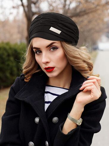 2 Pieces Women Newsboy Cabbie Cap Beret Hats Bamboo Baseball Cap Cotton Painter Visor Hats for Women (Black, Grey) in Saudi Arabia