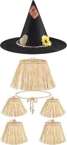 مجموعة أزياء Geyoga 7 قطع الفزاعة تشمل قبعة طقم القش Raffia for Halloween Harvest Party in Saudi Arabia