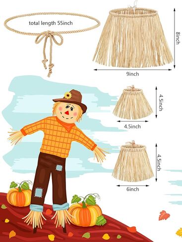 مجموعة أزياء Geyoga 7 قطع الفزاعة تشمل قبعة طقم القش Raffia for Halloween Harvest Party in Saudi Arabia