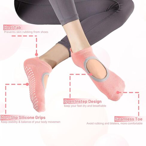 4 Pairs Grip Pilates Socks Ankle Grippy Socks Open Top Non-Slip Yoga Sock for Women Barre Hospital Workout Barefoot in Saudi Arabia