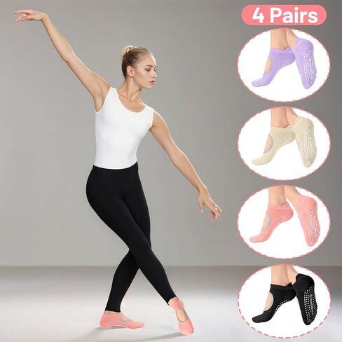 4 Pairs Grip Pilates Socks Ankle Grippy Socks Open Top Non-Slip Yoga Sock for Women Barre Hospital Workout Barefoot in Saudi Arabia