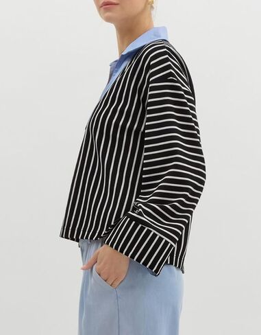Kedera Women's Oversized Striped Sweatshirts V Neck Long Sleeve Polo Shirts Collared Sweater Work Business Casual Top in Kuwait